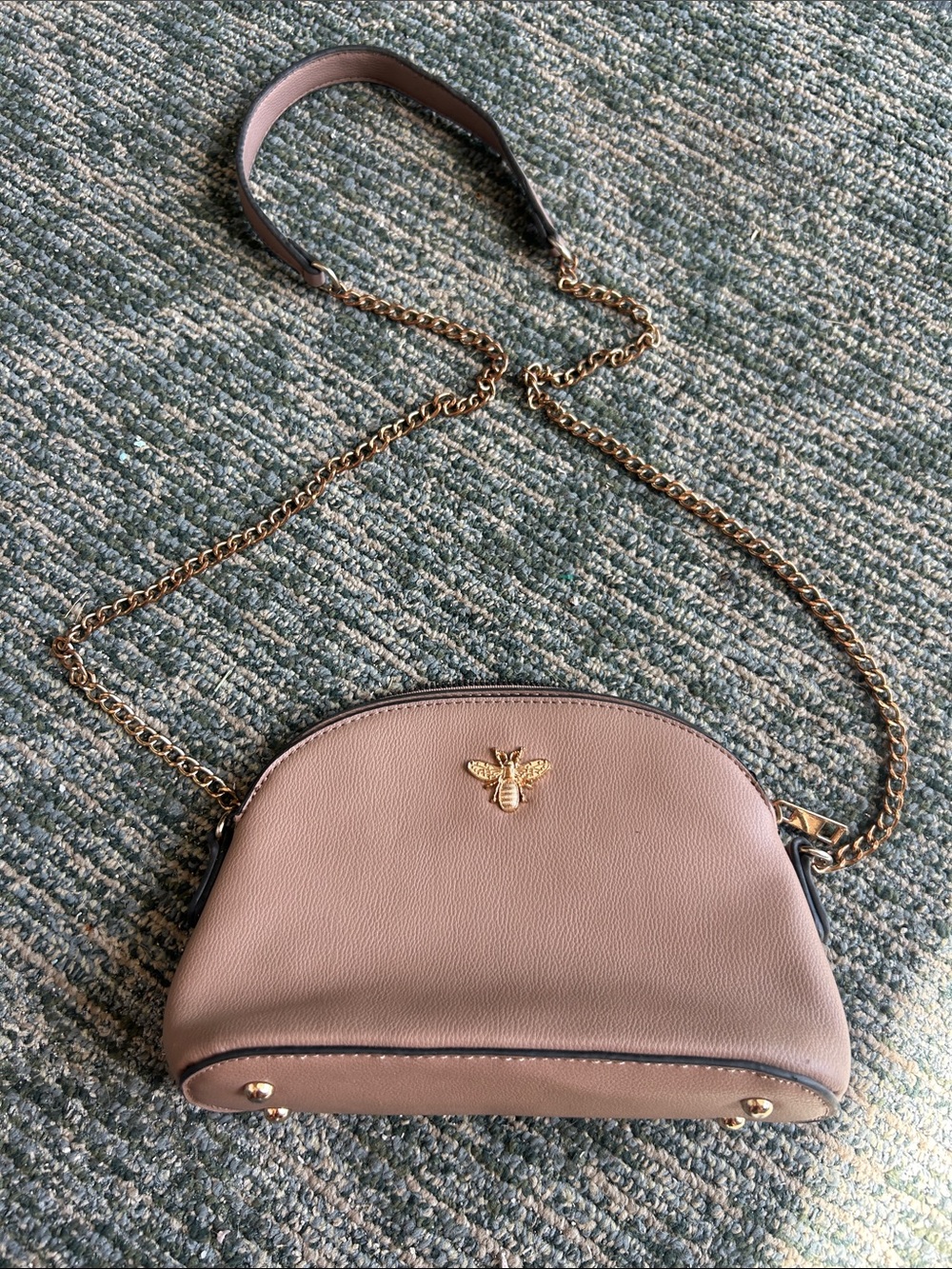 Taupe Pebbled Leather Crossbody with Gold Bee Accent